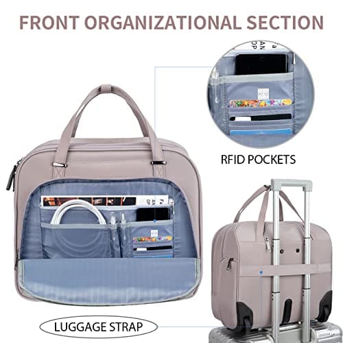 EMPSIGN 15.6 Inch Rolling Laptop Bag with Wheels for Men Women, Dusty Pink — view 5