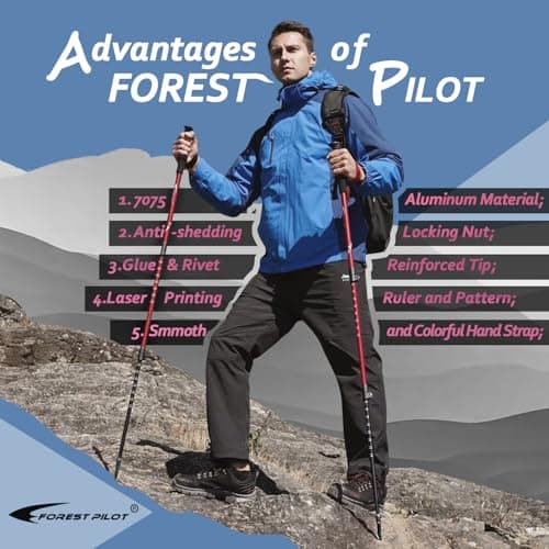 FOREST PILOT Trekking Poles - Lightweight 7075 Aluminum with Flip Lock & All Terrain Accessories - Pair of 2 Walking Sticks for Hiking with EVA or Beech Wood Grip (EVA Grip- Orange) — view 2