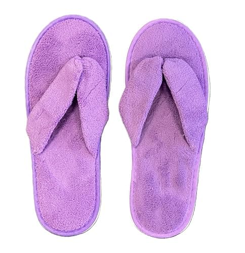 HOT BARGAINS 10 Pairs Flip Flops Spa Slipper with Luxurious Colours Spa Toweling Hotel Slippers Toe Terry Type Spa Slippers (PURPLE, UK Footwear Size System, Adult, Women, Numeric, Medium, 9)
