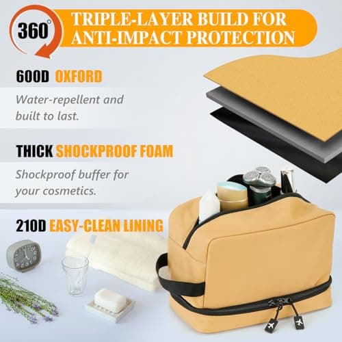 GNEGNI LIFE Toiletry Bag for Men, Water-Resistant 600D Travel Wash Bag with 2 Layer Compartments, Toiletry Shaving Dopp Kit with Elastic Slots, Shower Cosmetic Bag for Travel Accessories (Khaki) — view 5