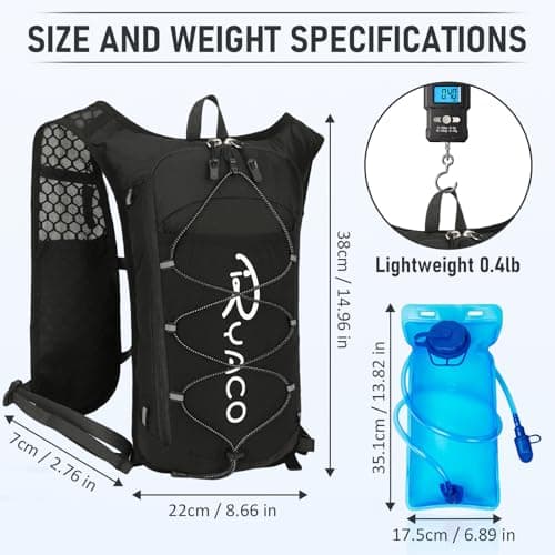 RYACO Lightweight Hydration Backpack, Running Backpack with 2L Water Bladder, Hiking Hydration Water Daypack for Cycling Rave for Men Women — view 3