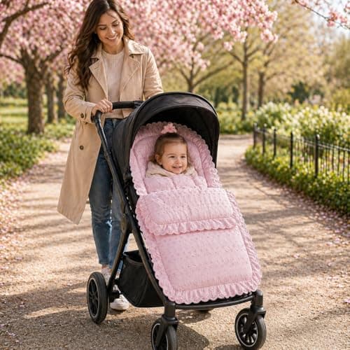FYLO Universal Broderie Anglaise Pushchair Footmuff – Soft Cosy Toes Liner for Prams, Strollers & Buggies – Padded for Comfort, Machine Washable – Elegant Lace Trim – Fits All Models (Pink) — view 2