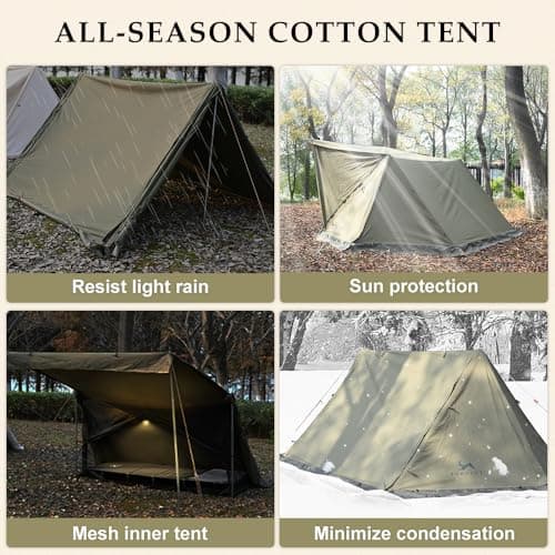 TOMOUNT Cotton Canvas Tent 1-2 Person, Waterproof, Windproof with Porch Awning & Snow Skirt - Lightweight Spacious for Camping, Hiking & 4-Season Outdoor Activities — view 3