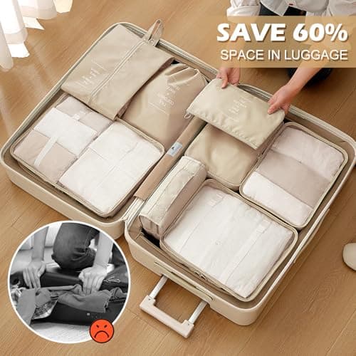 Packing Cubes for Suitcases, 13PCS Multifunction Luggage Suitcase Organiser Bags, Waterproof Travel Packing Cubes for Backpack, Essential Travel Cubes Clothes Shoes Storage Bags (Beige) — view 2