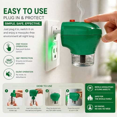 Plug-in Mosquito Repellent & Insect Killer for Home & Travel | Odourless Tropical Formula | Up to 45 Nights per Refill | 4 Pack (2 Devices + 2 Refills) — view 3