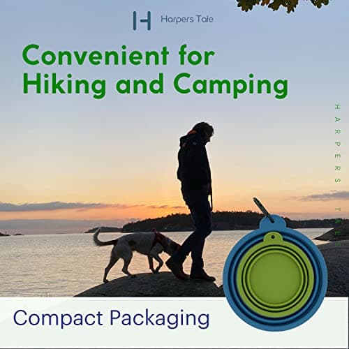 H HARPERS TALE Two Pack, Medium & Large Bowls 400ml 1000ml, Collapsible Travel Dog Food Water Bowls, Safe Silicone, Integrated Mold, No Plastic Rim, Carabiner Clip, BPA-Free, Steel Blue & Moss Green — view 5