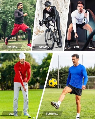 Runhit Men's Compression Long Sleeve Top, 2 Pack Thermal Base Layer Shirts Breathable Undershirt for Cycling Football Outdoor Sports Black+Navy Blue L — view 6