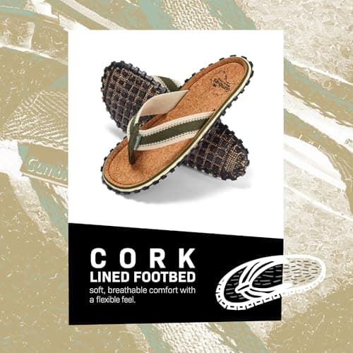Gumbies Corker Flip-Flops | Unisex Cork Footbed Sandals with Recycled Rubber Sole & Cotton Canvas Straps | Lightweight, Durable & Comfortable Casual Summer Footwear | Khaki | EU 44 — view 3