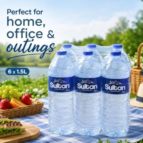Sultan Natural Water 6 x 1.5L, Still Bottled Water Multipack, Large Family Pack, Natural Spring Water, Ideal for Home, Office, Gym, Travel, Events & Everyday Hydration — view 4