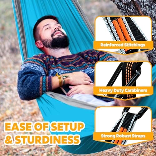 NATUREFUN Ultra-Light Travel Camping Hammock | 300kg Load Capacity,(275 x 140 cm) Breathable,Quick-drying Parachute Nylon | 2 x Premium Carabiners,2 x Nylon Slings Included | Outdoor Indoor Garden — view 5