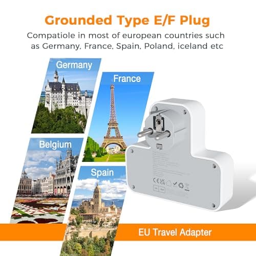 TESSAN 2 Way UK to European Travel Plug Adapter with 3 USB Ports (1 USB C) — view 5
