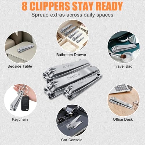 Finger Nail Clippers Adult - DRMODE 8 Pack Nail Clippers Bulk for Men Women Sharp Stainless Steel Travel Mini Toenail Clippers and Fingernail Clipper Set Curved Cutter Trimmer with Nail Cleaner/File — view 4