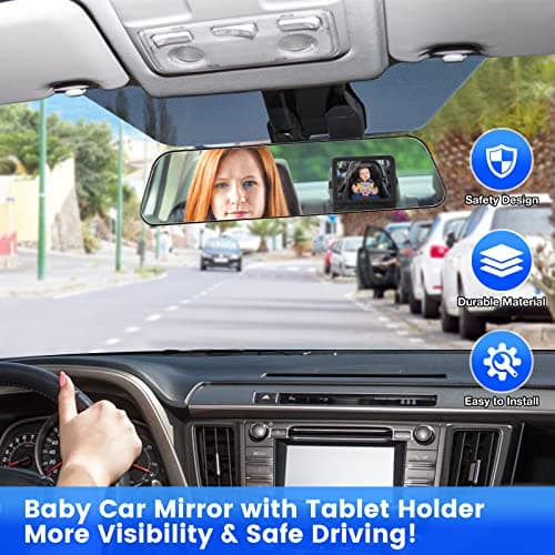 Brislut Baby Car Mirror with Tablet Holder for Reversing Child, Adjustable Rear Mirror and iPad Case for Car Headrest — view 4
