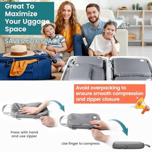 Samfolk Compression Packing Cubes for Suitcases Packing Cubes Compression Set Waterproof Suitcase Organiser Bags for Travel Suitcase Luggage Packing Organizer Bags Travel Essentials Grey 8 Set — view 3
