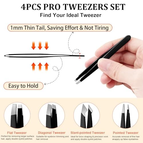 Tweezers and Nail Clippers Set 9 Pcs Precision Tweezers Kit, Black/Red — view 3