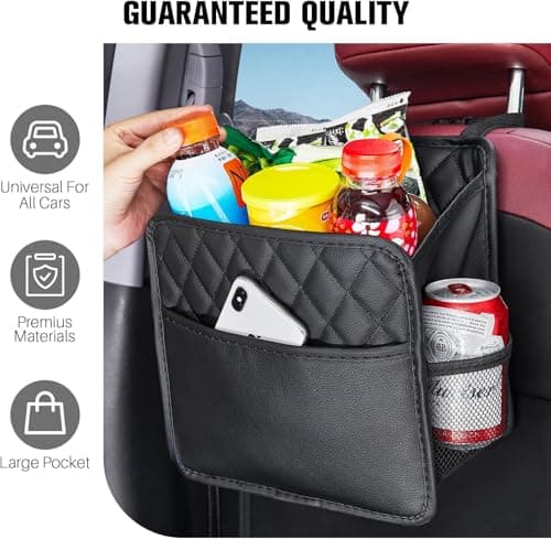 LXUNYI Car Organizer Back Seat, 2 Pack Waterproof PU Leather Car Seat Storage Bag Large Foldable Universal Hanging Organizer for Kids & Adults with Cup Holders Car Travel Accessories — view 4