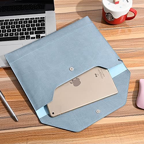 Wonderpool A4 Envelope Case Folder File Sleeve Thickened PU Leather with Removable Hand Strap and Inner Pockets Pouch for Document Stationery Tablet PC Holder Organizer Portfolio Bag (Sky Blue) — view 6