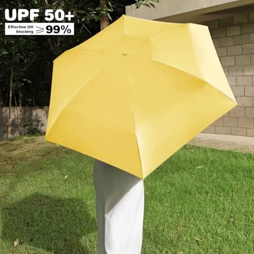 MPXEAVG Travel Umbrella, Handbag Umbrella, Mini Umbrellas with Case, for Women Handbag Size, Windproof Strong for Men Women (Yellow) — view 3