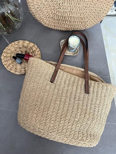 YXILEE Large Straw Bags For Women | Straw Travel Beach Totes Bag M Woven Summer Tote Handmade Shoulder Bag Handbag, Khaki, XL — view 3