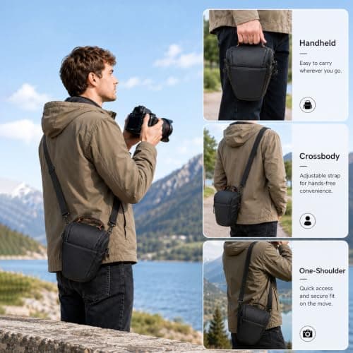 SEPSCO Camera Bags & Cases, DSLR Camera Sling Bag Large Capacity Shockproof Waterproof Adjustable Shoulder Triangle Compatible for Canon, Nikon, Fuji, Panasonic, Sony (Black) — view 6