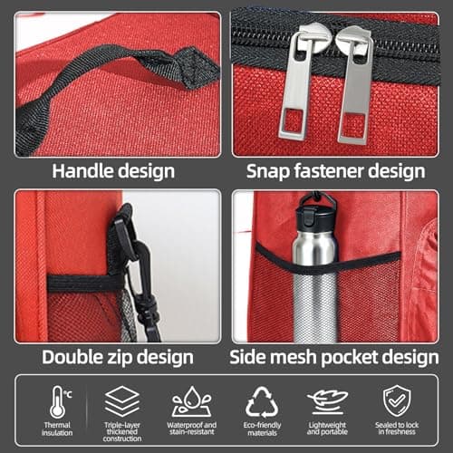 MeiLang 10L Insulated Lunch Bag, Thermal Cooler Bag Leakproof Lunch Box with Adjustable Strap for Men Women Work School Picnic Travel (Red) — view 4