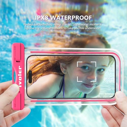 ivoler Waterproof Phone Pouch, 2-Pack IPX8 Universal Fluorescent Design Waterproof Case Dry Bag for swimming Compatible for iPhone 15 14 13 12 11 Pro Max XR,Samsung,Huawei etc up to 7" (Black+Rose) — view 4