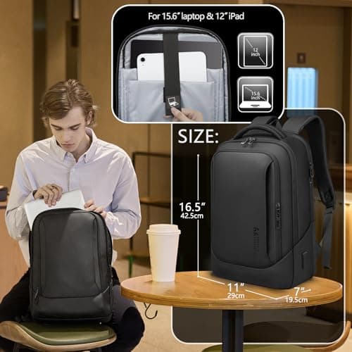 HEROIC KNIGHT Mens Business Rucksack, 15.6 Inch Laptop Backpack‑Black — view 2