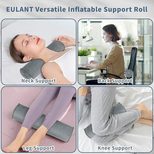 ONTYZZ Neck Roll Pillow Inflatable Neck Support Cushion Grey Sleeping Round Bolster Pad for Travel Car Plane Sofa Home Office Decor Cushion 12.5 * 30CM — view 5