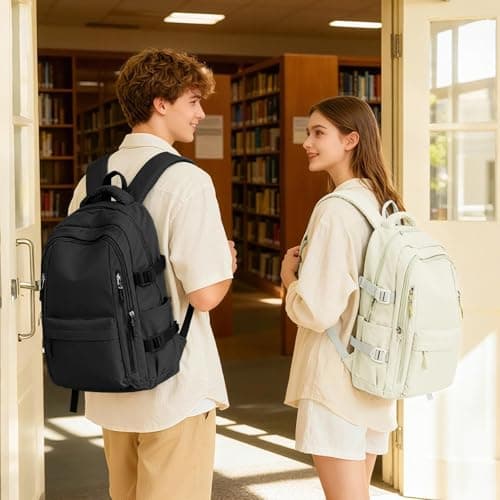 HYC00 School Bag for Teenager Girls Boys Secondary High Middle School Backpack Womens Casual Daypack Bookbag Water-Resistant 14 Inch Laptop Rucksack Backpack for Travel College Work Bags, Black — view 2