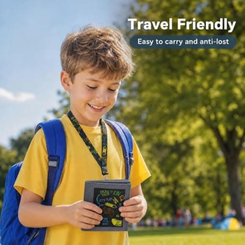 Kids Wallet, Black Canvas Game Console Print Trifold with Slots & Lanyards — view 3