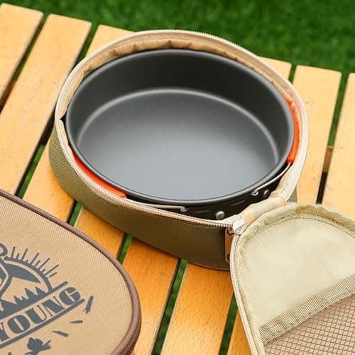 Jazuaiao Large Capacity Travel Storage Bag with Zipper Closure Handle Portable Camping Pots Picnic Bowl Brown — view 3