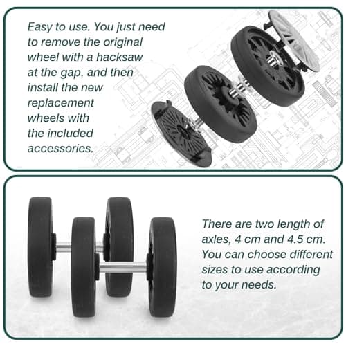 Ech.Apr Luggage Wheels Replacement 55mm x 11mm, 8 Pcs Suitcase Replacement Double-Row Wheels Wear Resistant Rubber Repair Wheels for Luggage, Grey — view 3