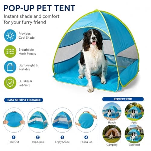 BBSK Pop Up Pet Tent for Dogs & Cats, Large 90x70x70cm, Portable Foldable Shelter, Breathable Mesh, Blue, for Beach, Camping & Backyard — view 2