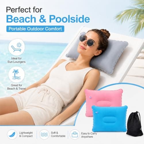 Pownert 4 Pack Blow Up Pillow 43 x 27cm, Inflatable Pillow Set with 2 Storage Bags, Beach Pillow for Sunbathing, Sunbed Pillow, Inflatable Cushion for Sun Lounger Camping Travel — view 5