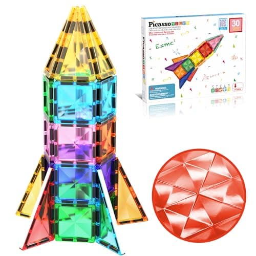 PicassoTiles 30 Piece Magnetic Building Blocks Mini Diamond Series Travel Size On-the-Go Magnet Construction Toy Set STEM Learning Kit Education Playset Child Brain Development