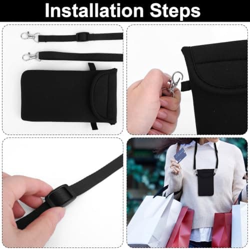 XIHIRCD Universal Cell Phone Pouch with Neck Strap, Black — view 5