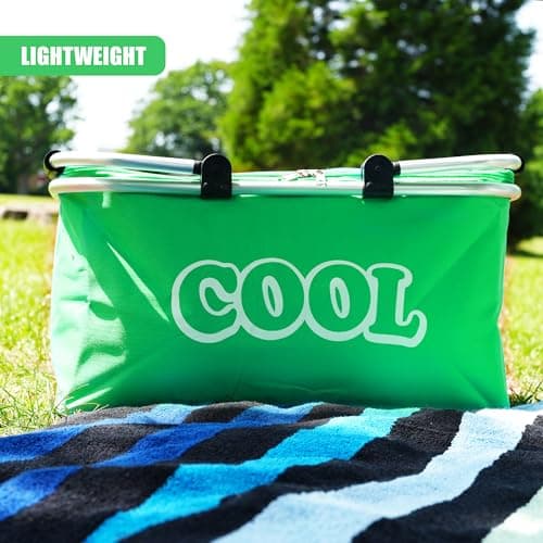 GEEZY Mint Green Cool Bag – 35L Large Insulated Picnic Basket, Folding Cooler Box with Sturdy Aluminium Frame & Strong Handles, Ideal for Camping, Shopping, Outdoor Use – Versatile & Durable — view 4