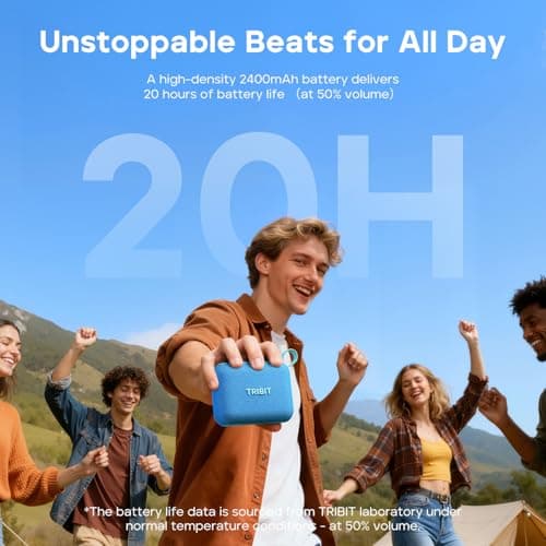 Tribit PocketGo Portable Bluetooth Speaker, 7W, IP68 Waterproof, 20H, Blue — view 3