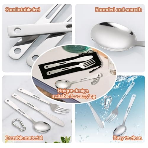 OWill 3 Pieces Cutlery Set, Camping Knife and Fork Sets Stainless Steel Flatware Set Portable Silverware Set for Travel Office School Picnic — view 3