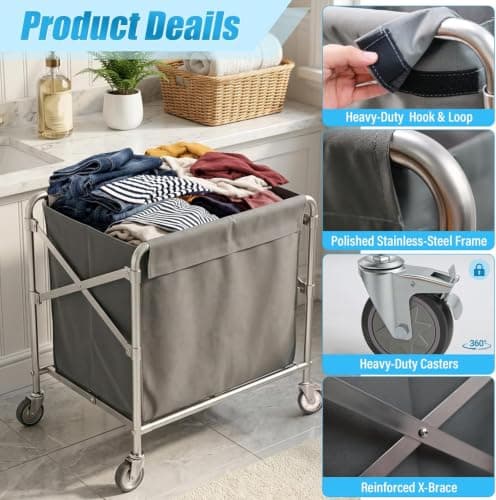 350L Commercial Laundry Trolley on Wheels, Folding Linen Cart — view 4