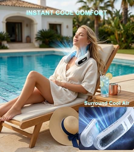 Neck Air Conditioner with 2 Ice Cooling Plates, Portable Neck Fans Blow Cold Air Rechargeable, Wearable Bladeless Fan Personal AC Dual Turbo,LED Screen Summer Gifts for Travel Beach Golf Office Women — view 4