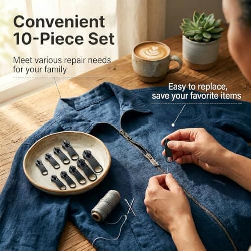 10 Pcs Zipper Pull Replacement, Universal Metal Zip Slider Repair Kit, Detachable Zipper Fixer for Luggage, Backpacks, Jackets, Coats, Jeans and Suitcases, No Tools Needed — view 5