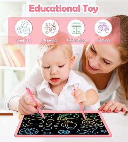 LCD Writing Tablet Doodle Board, 16inch Colorful Drawing Tablet Writing Pad, Kids Travel Essentials, Toddler Toys for 3 4 5 6 7 8 Year Old Girls Boys- Christmas and Birthday Gifts (Pink) — view 5
