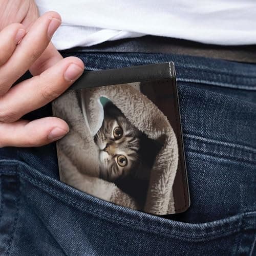 GHBNK Cat Under Blanket Men's RFID-Blocking Leather Bifold Slim Wallet with Flip ID Window for Men Travel — view 5
