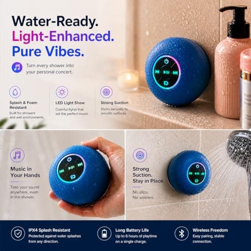 Luzsco Waterproof Bluetooth Shower Speaker with LED – Portable Wireless Mini Speaker with Mic & Suction Cup, IPX4 Water Resistant for Shower, Travel, Pool, River Floating, and Outdoor Fun — view 6