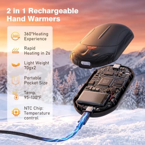 Hand Warmers Rechargeable 2 Pack, Portable Electric Hand Warmers, 1-Second Fast Heating up to 55°C, Reusable Pocket Heaters, Long-Lasting Heat, Winter Gifts for Men and Women, Golf, Camping & Hunting — view 6