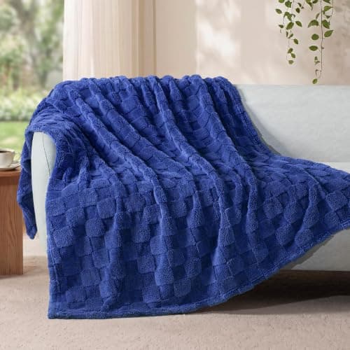 Exclusivo Mezcla Checkered Fleece Throw Blanket for Sofa Couch, 127x152 CM