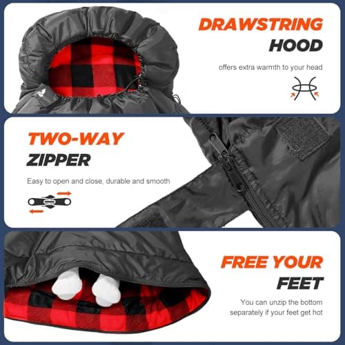 MEREZA Sleeping Bag for Adults & Kids 3-4 Season Warm & Cold Weather, Lightweight Cotton Flannel XL Sleeping Bag with Pillow for Big and Tall Men Camping Hiking Backpacking — view 4