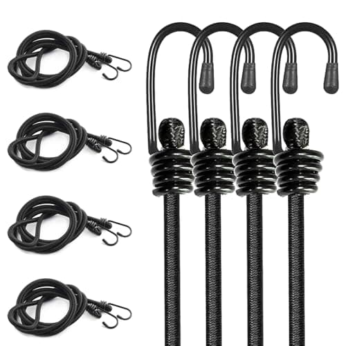 4PCS Bungee Cord With Hooks, 60cm/23.62" Heavy Duty Elastic Bungee Straps, 8mm Industrial Grade Bungee Rope Weatherproof for Outdoor Camping Gardening Hiking Securing Tarp Luggage Tent Bike