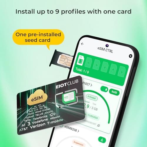 EIOTCLUB eSIM Adapter for Android Phones – Convert SIM Slot to eSIM, 9 Rewritable Profiles, Supports Third-Partyesim, Preloaded 1GB Europe + 100MB Global (200 Countries) data, Reusable, No Contract — view 3